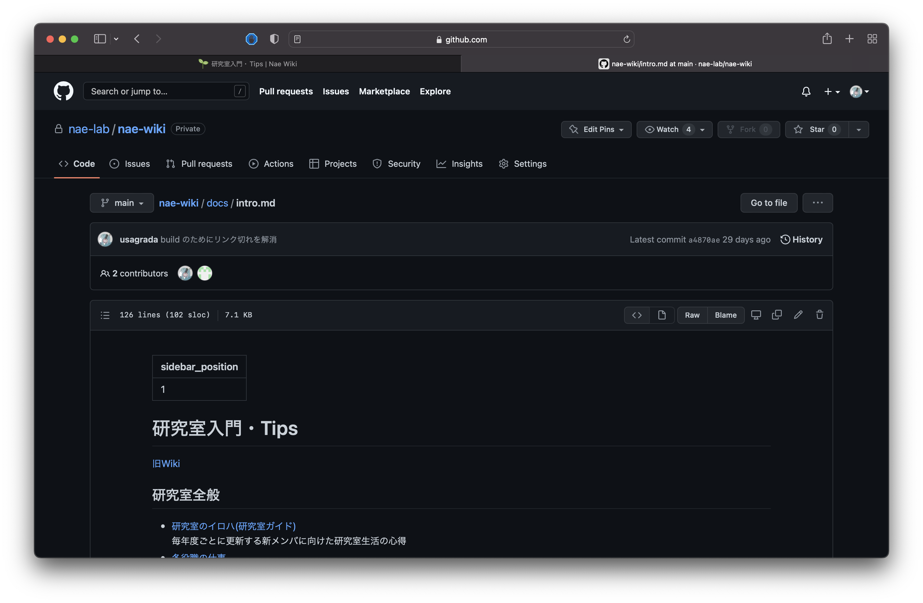 github markdown page